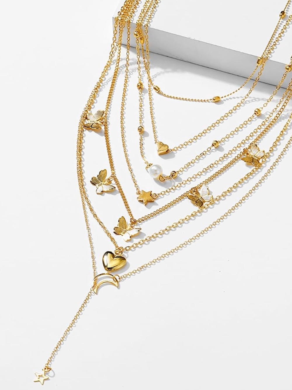 Anthropologie Gold Multi-Layer Butterfly Charm Necklace - Picture 3 of 7